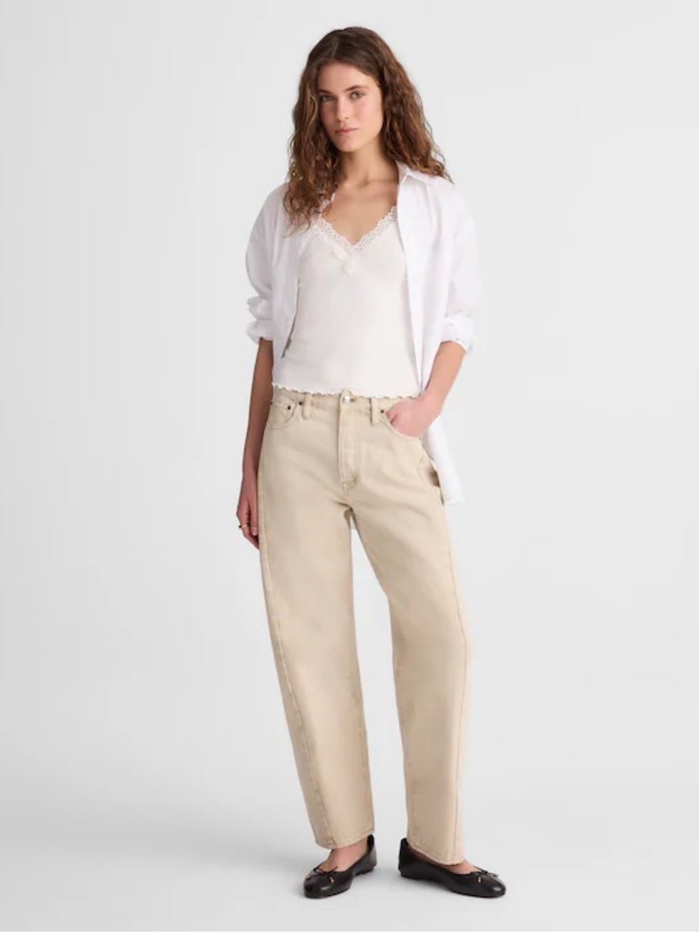 Madewell Short Pieced Barrel-Leg Jeans Faded Khaki‎ Rigid size 33 Short NWT READ